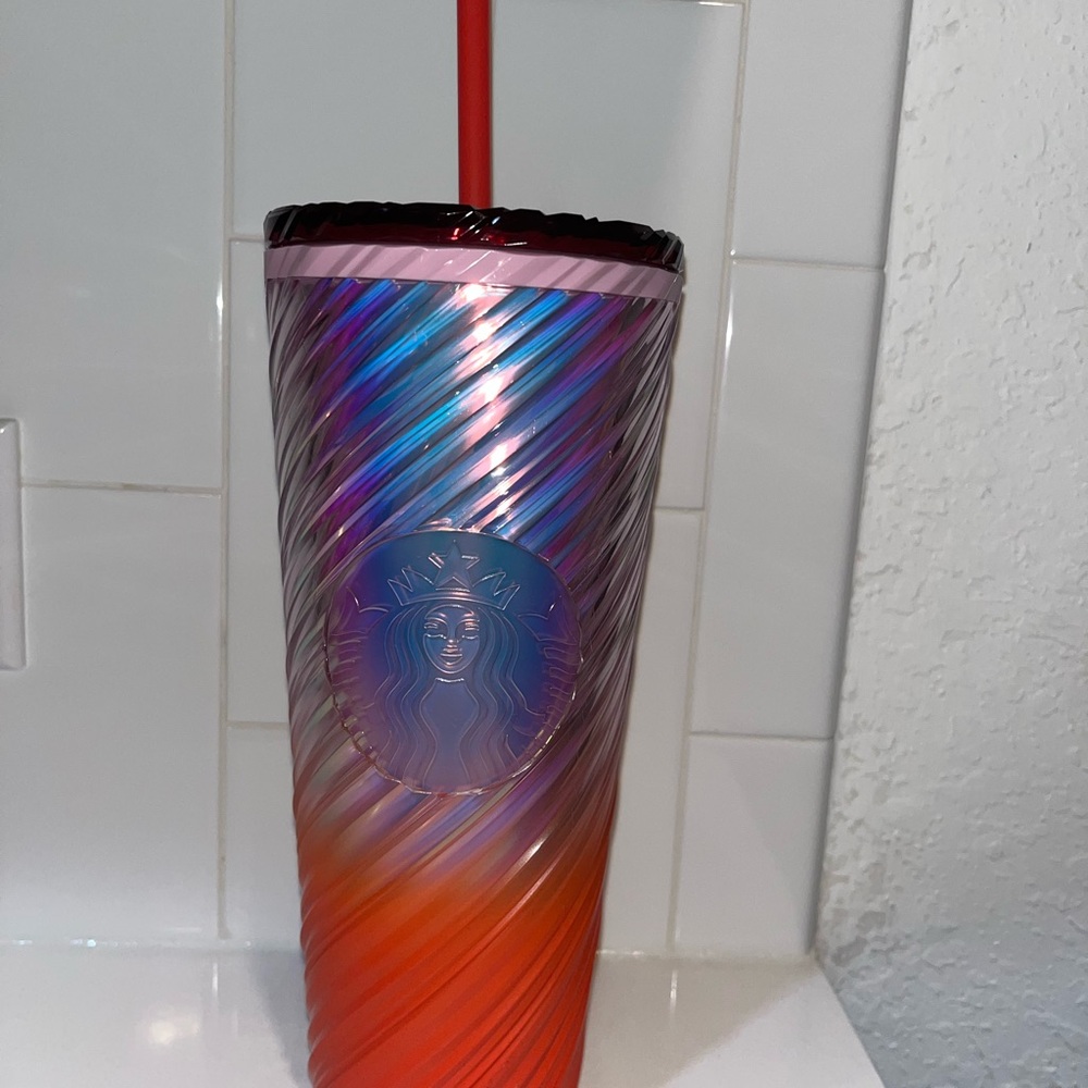 Starbucks Multicolor Swirl Tumbler with Red Straw